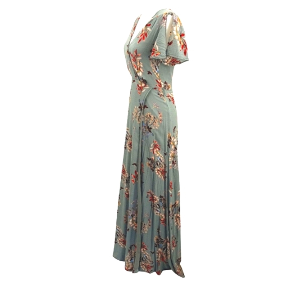 Lulu's Maxi Dress Size S Seafoam Green Floral Print Surplice Front Wrap Skirt - Picture 5 of 15